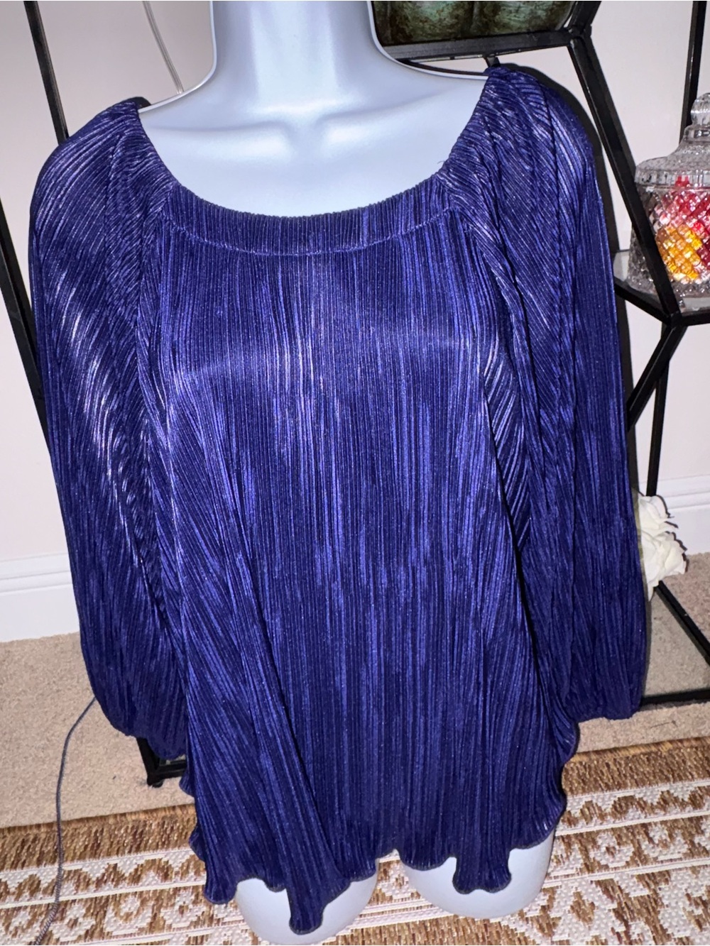 Chico's womens purple ruched satin finish puple 3/4 blouse round neck 2/LG